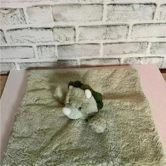 Kellytoy Luxe Green Dinosaur Triceratops Plush Lovey Security Blanket Rattle 13" - Picture 2 of 5